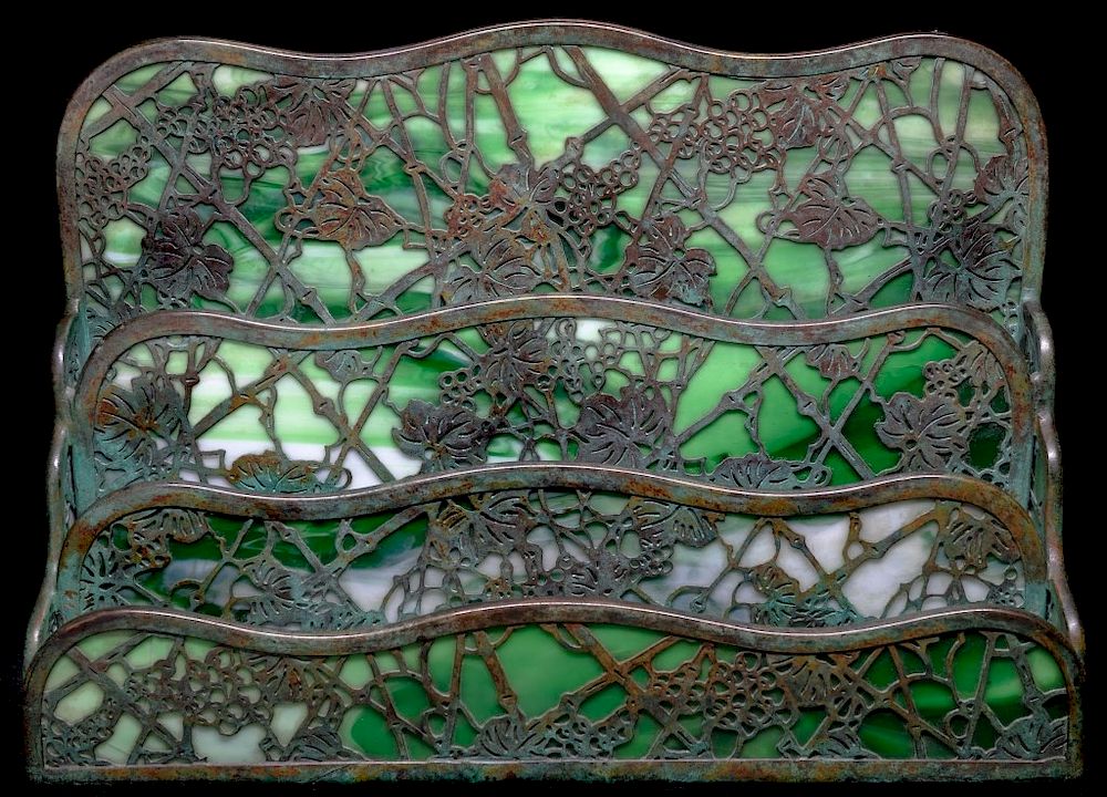 Appraisal: Tiffany Studios Ny Grapevine Pattern Letter Holder Signed Tiffany Studios