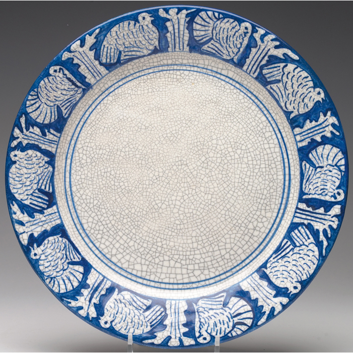 Appraisal: Dedham plate turkey designs in blue against a white crackle