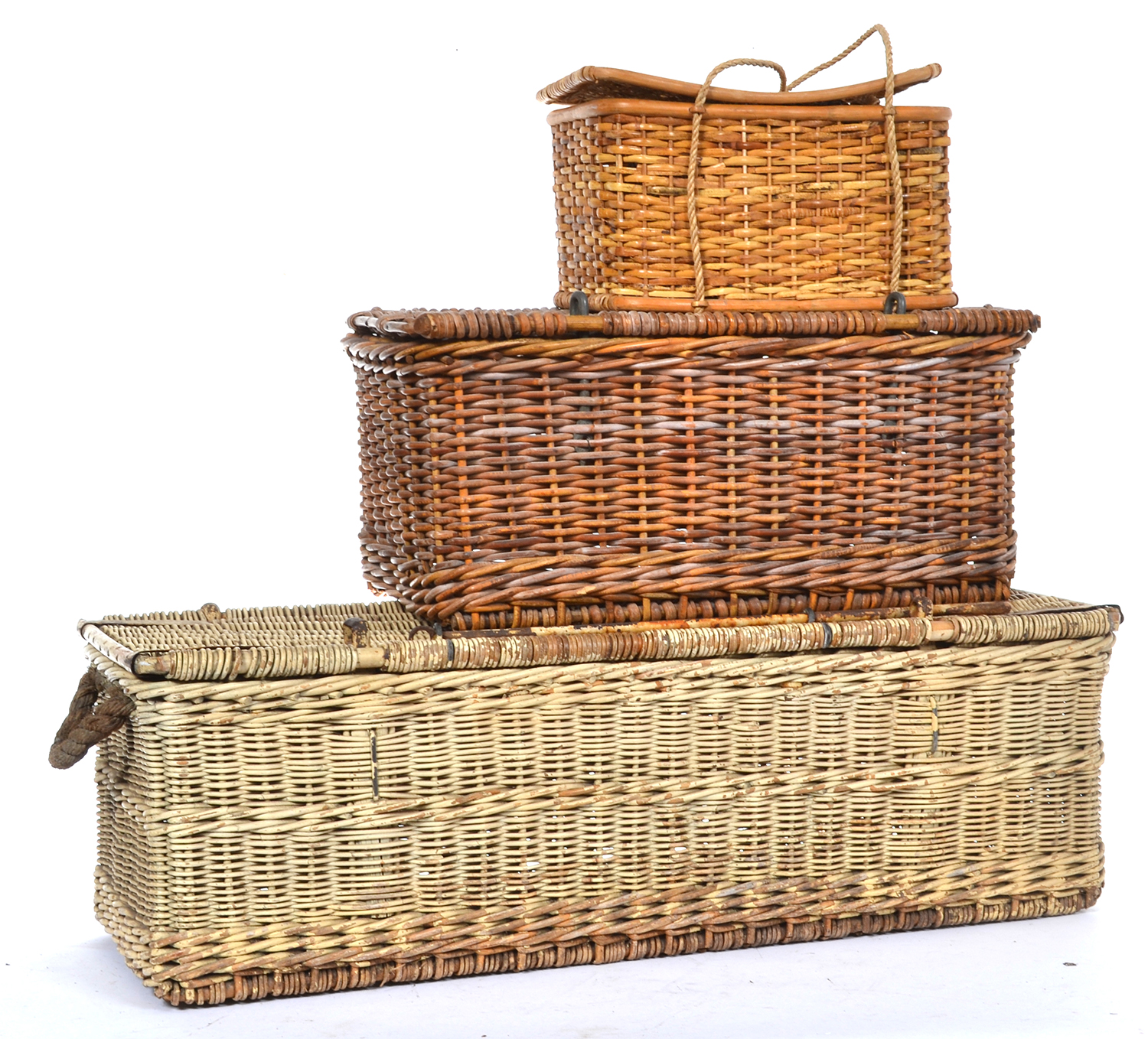 Appraisal: TWO WICKER TRUNKS AND TWO BASKETS