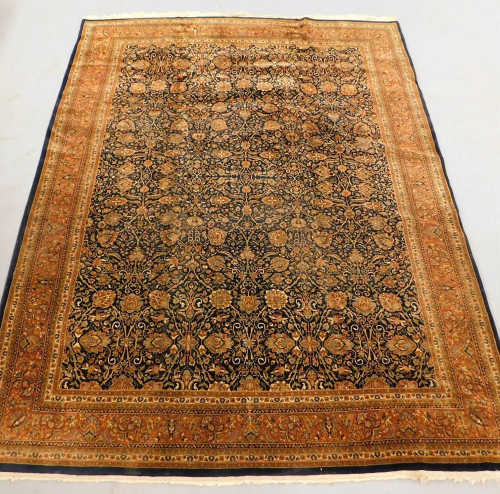 Appraisal: LG Tabriz Isfahan Floral Navy Room Size Carpet Rug Iran