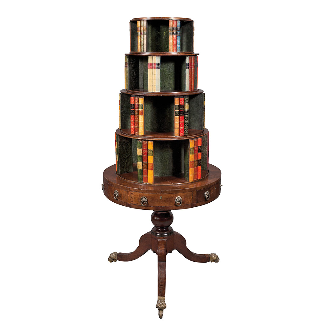 Appraisal: Regency Inlaid Mahogany Revolving Open Bookstand The top and bottom