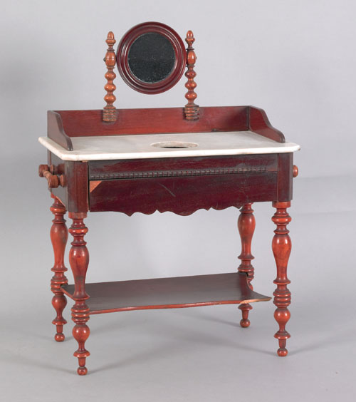 Appraisal: English miniature mahogany marble top washstand late th c h