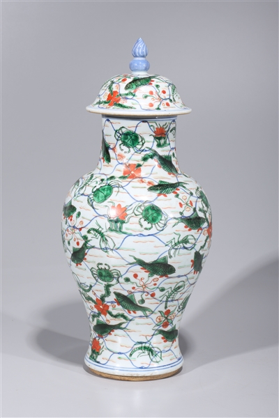 Appraisal: Chinese Kangxi style enameled porcelain vase with allover fish designs