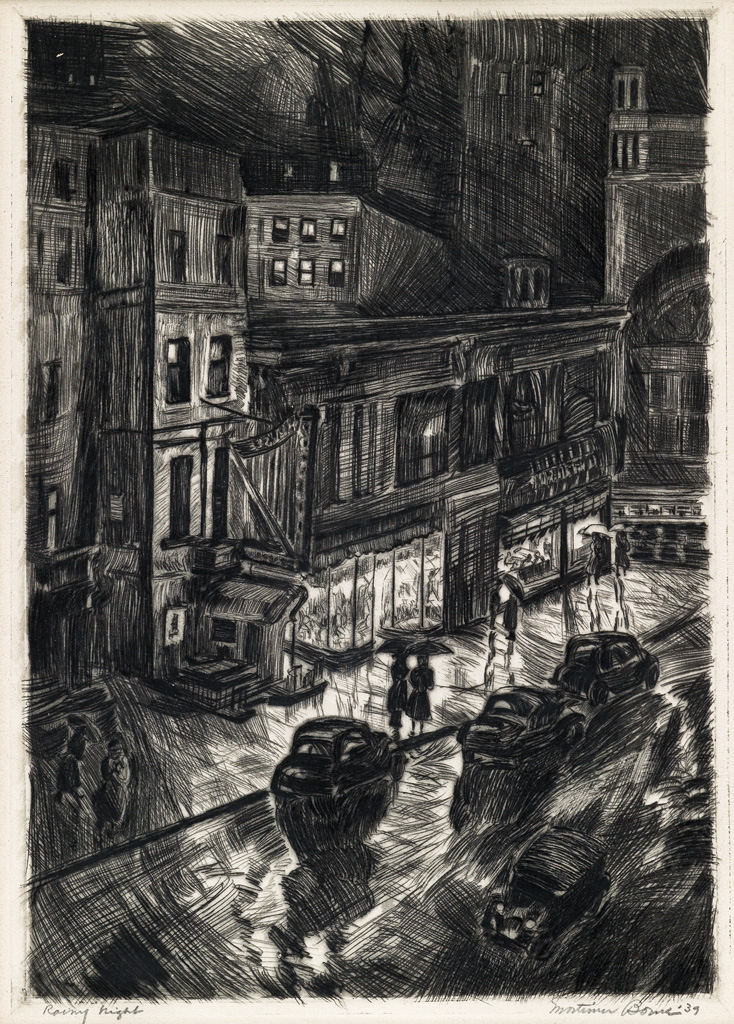 Appraisal: MORTIMER BORNE Rainy Night Etching and drypoint on cream wove