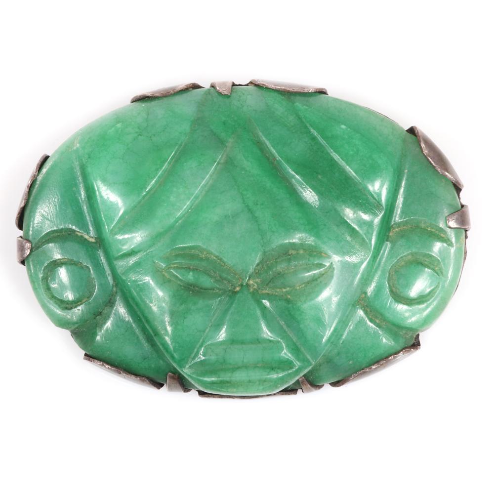 Appraisal: EISENBERG ORIGINAL MADE IN MEXICO CARVED GREEN ONYX STONE MAYAN