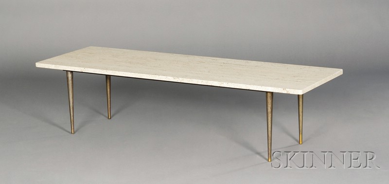 Appraisal: Coffee Table Travertine marble and brass Mid th century United