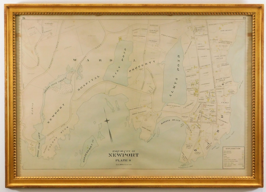 Appraisal: ANTIQUE MAP OF NEWPORT MANSIONS Rhode Island Late th-Early th