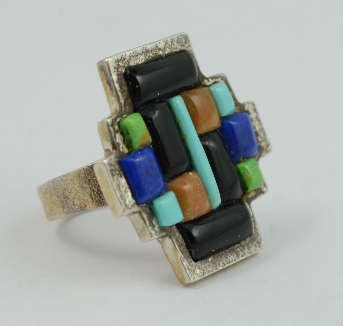 Appraisal: Bennard Frances Dallasvuyaoma Hopi sterling stone inlay ring size TO