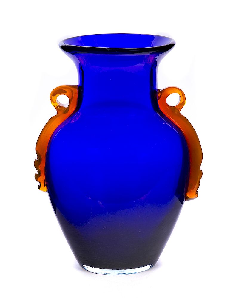 Appraisal: Cobalt Blue Art Glass Vase with Polished Bottom Excellent condition