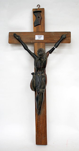 Appraisal: A CARVED HARDWOOD FIGURE OF CHRIST ON THE CROSS cm