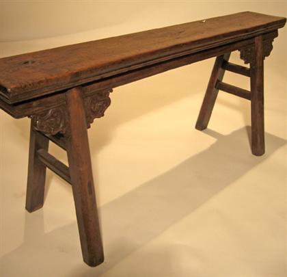 Appraisal: Chinese ming-style nanmu bench qing dynasty Single plank top over