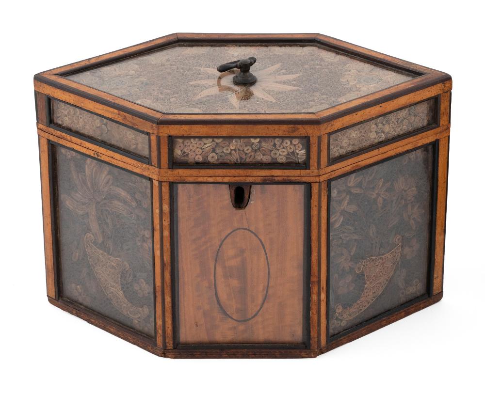 Appraisal: GEORGIAN QUILLWORK ROLLED PAPER TEA CADDY CIRCA HEIGHT WIDTH GEORGIAN