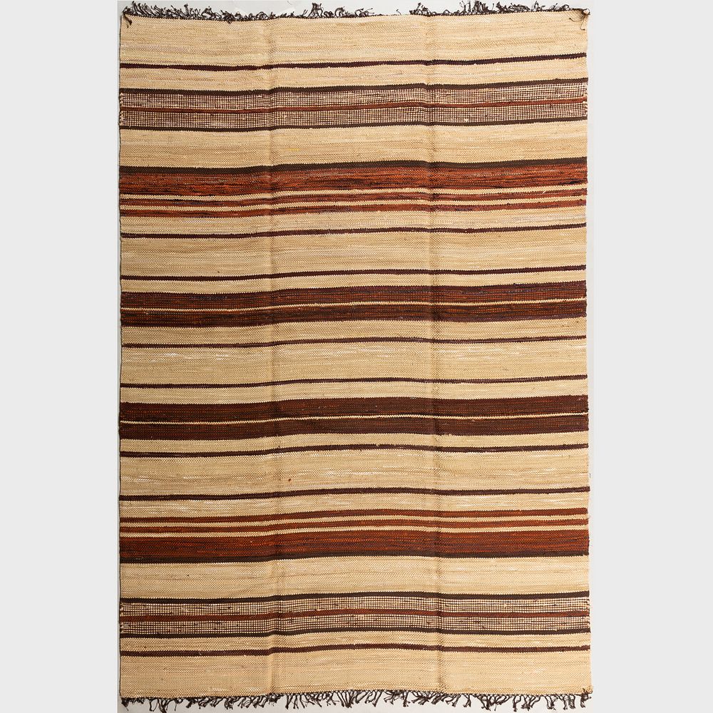 Appraisal: Large Brown and Beige Striped Flat Weave Carpet ft in