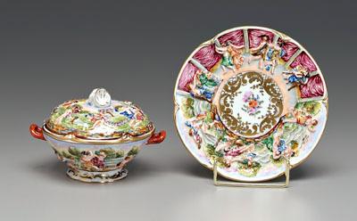 Appraisal: Capo-di-monte bowl under plate scenes with figures frolicking in woodland