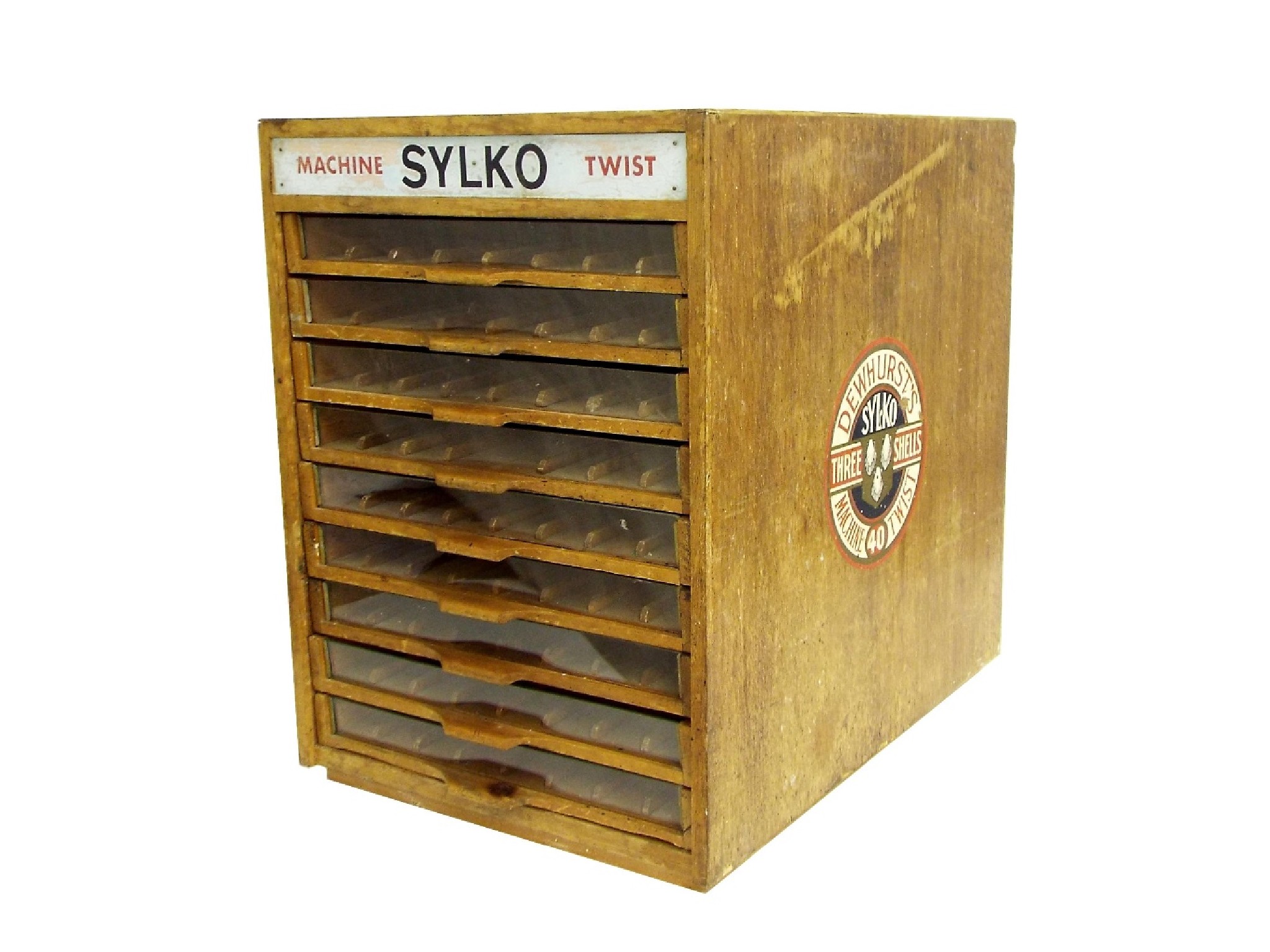 Appraisal: Dewhurst's Sylko Haberdashery table top cabinet painted 'machine sylko twist'