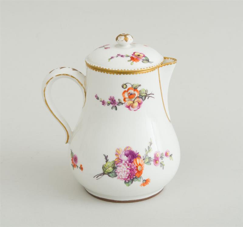 Appraisal: CONTINENTAL PORCELAIN CREAM JUG AND COVER The unglazed underside marked