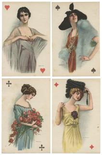 Appraisal: Set of Four Biancmi Playing Card Postcards Circa Near mint