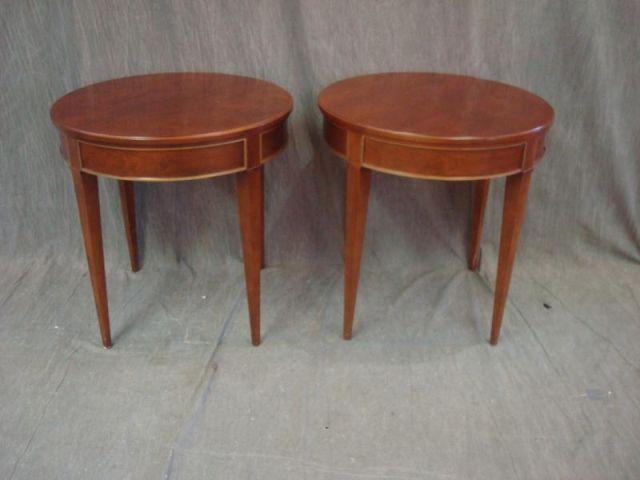 Appraisal: Pair of BAKER Round Mahogany Side Tables From a Southampton