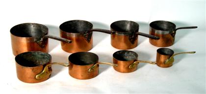 Appraisal: Eight graduated sized sauce pans with iron handles Diameters in