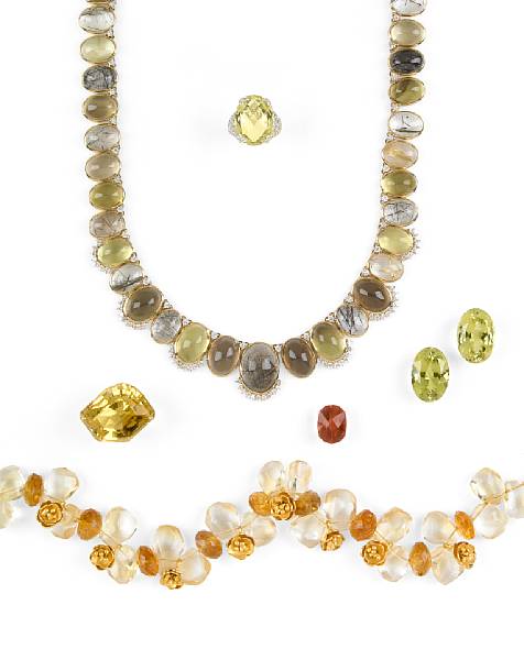 Appraisal: A choker necklace consisting of two types of faceted citrine