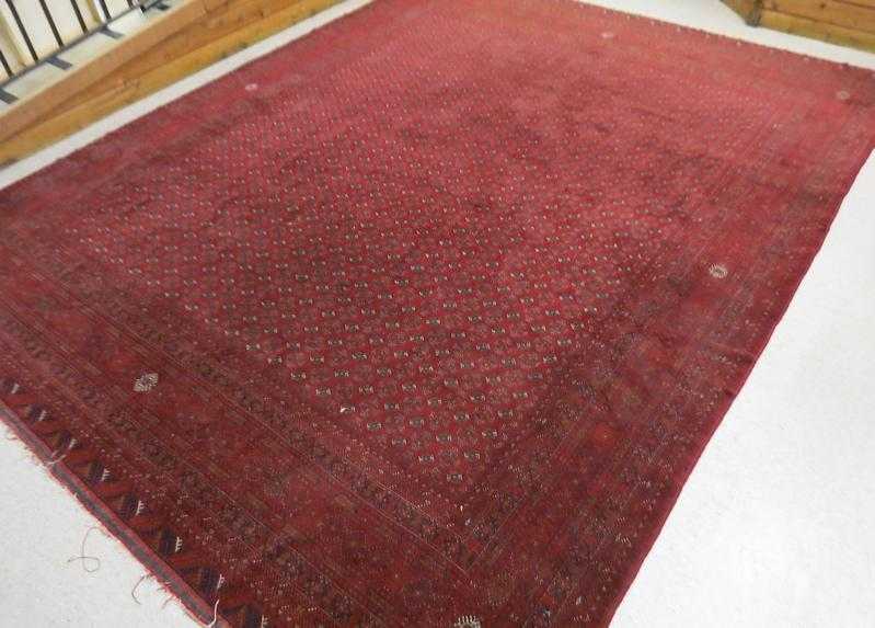 Appraisal: HAND KNOTTED AFGHAN TURKOMAN CARPET repeating columns of tiny Turkoman