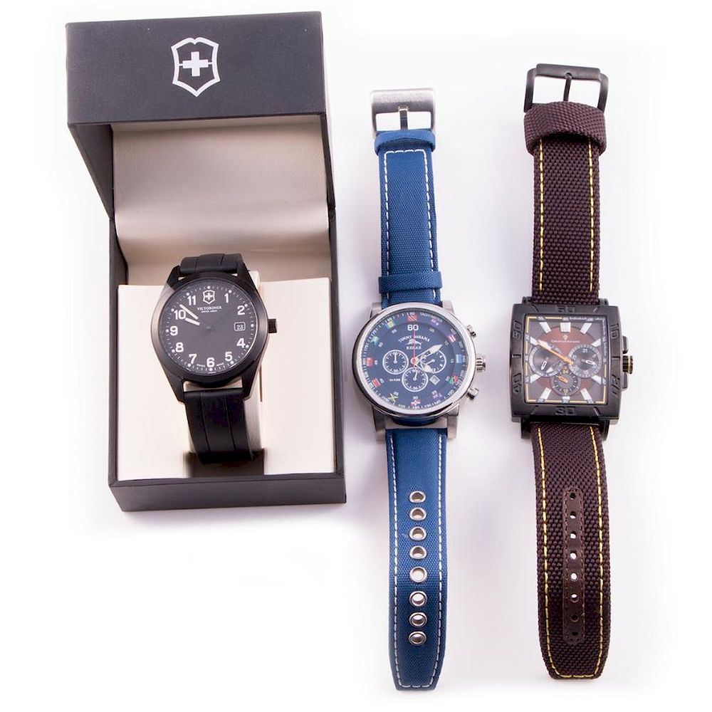 Appraisal: Three gent's wristwatches one Christian Van Sant chronograph one Victorinox