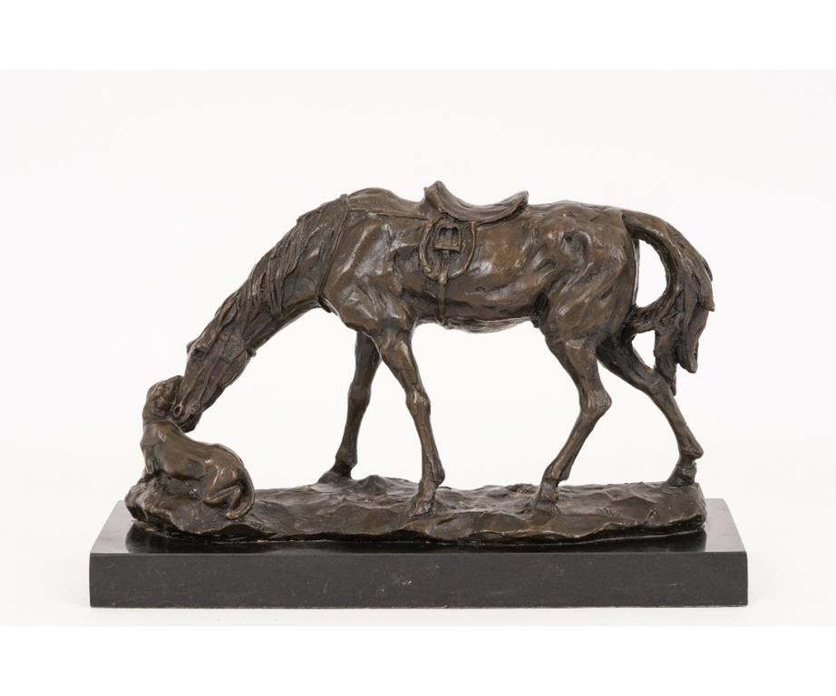 Appraisal: Bronze saddled horse and mountain lion signed Milo th c