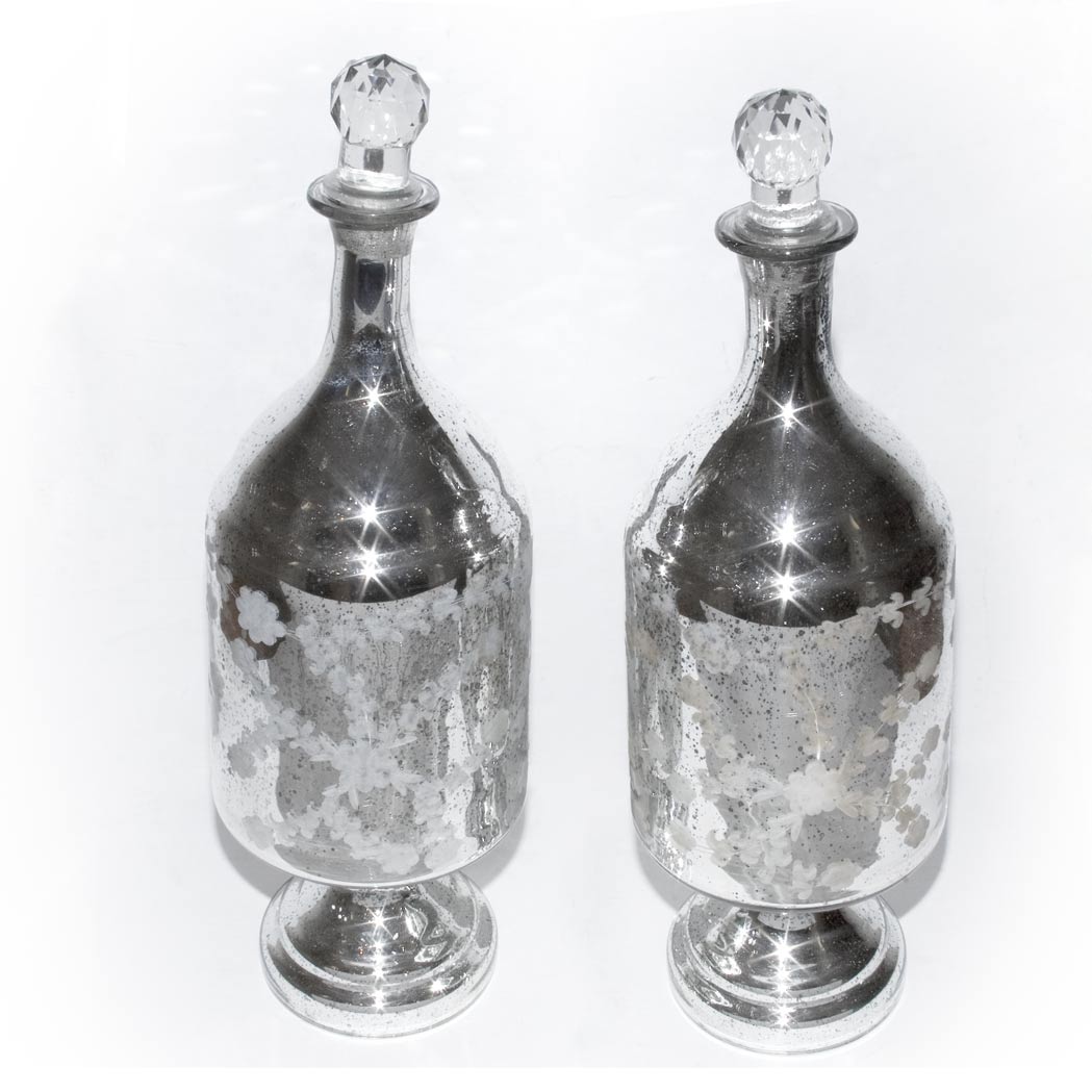 Appraisal: Pair of Mercury Glass Style Bottles Height inches