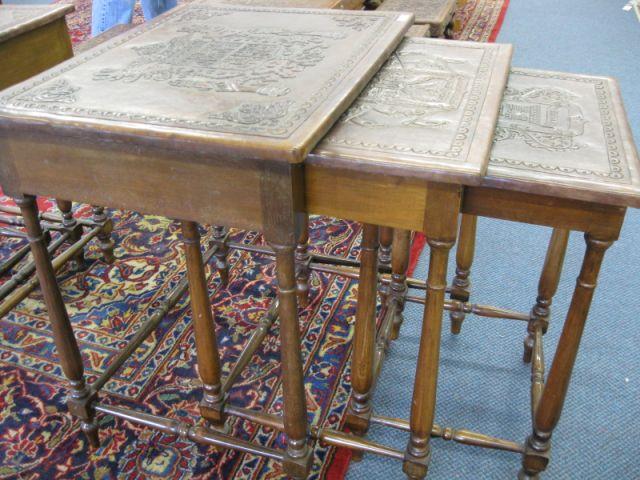 Appraisal: Fine Tooled Leather Top Nest of Tables tallest is with