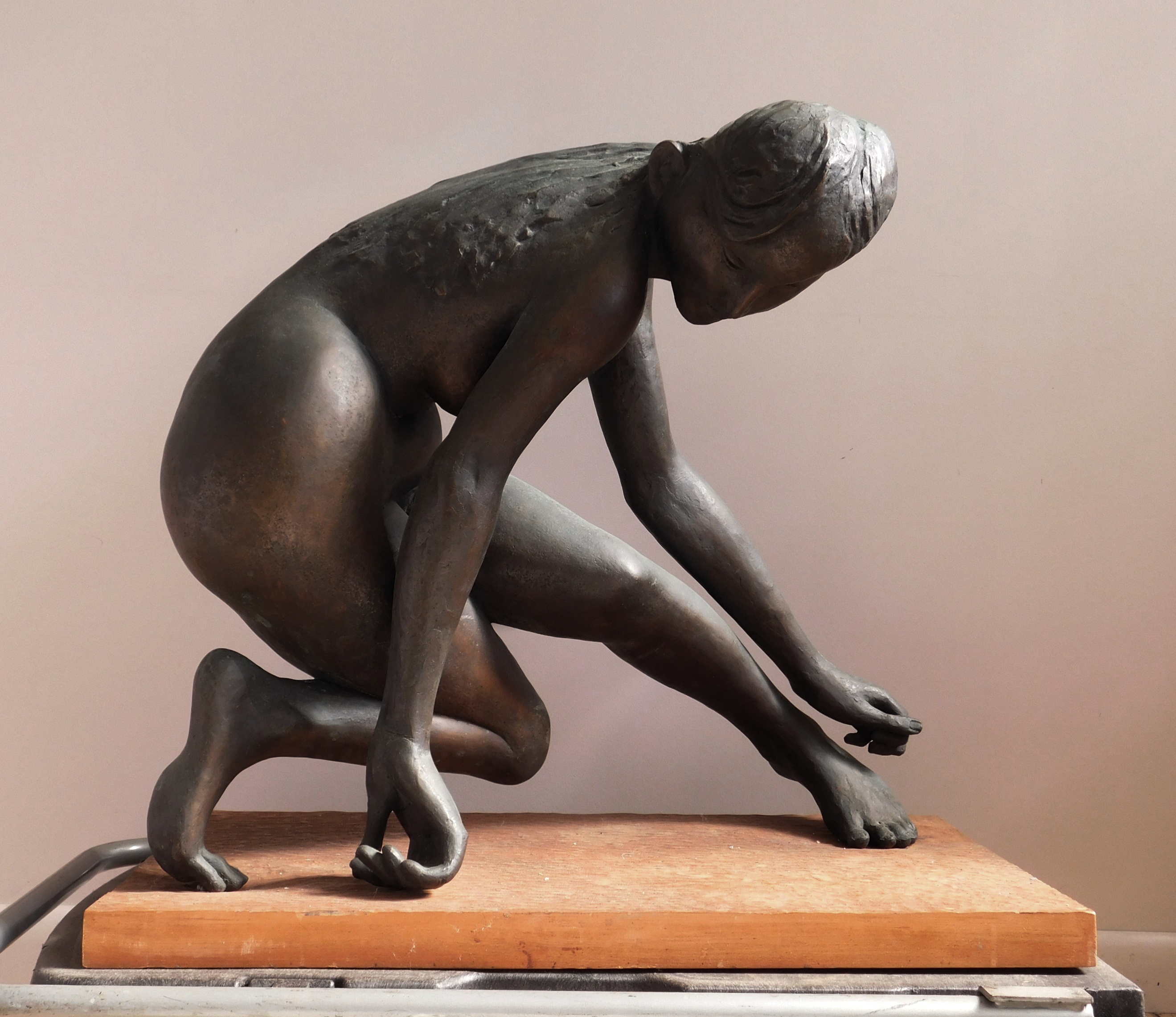 Appraisal: Elbert Weinberg American - Crouching Eve- bronze sculpture signed E