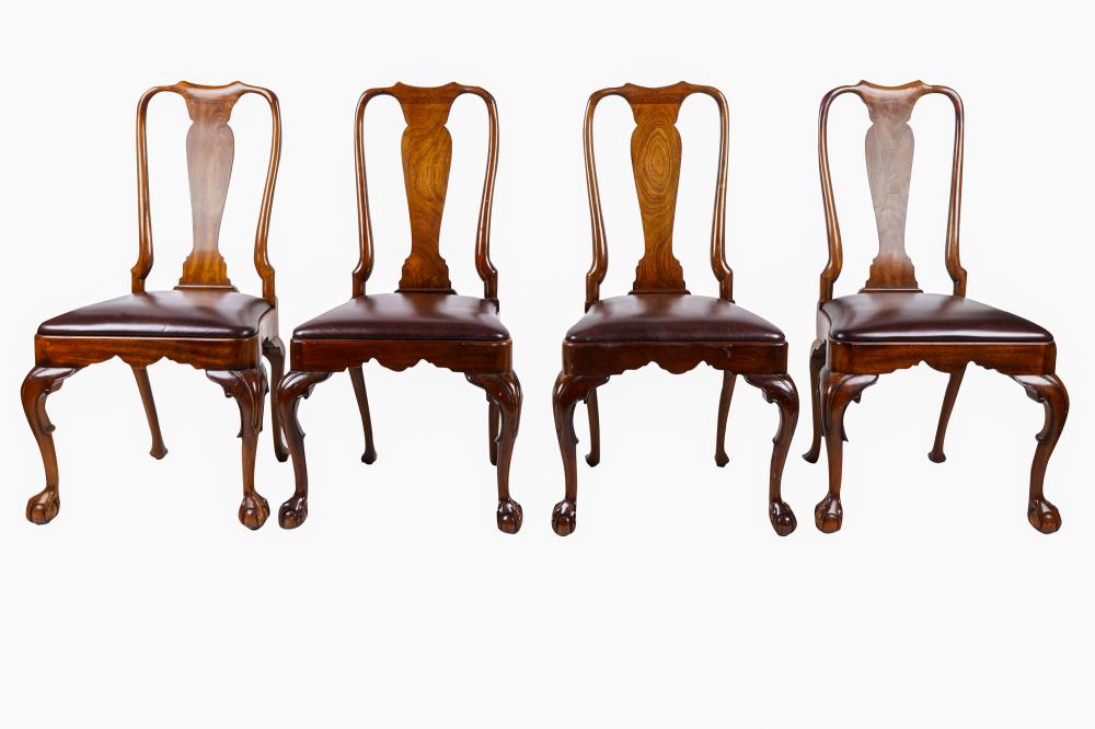 Appraisal: TEN KINDEL QUEEN ANNE-STYLE MAHOGANY DINING CHAIRSeach with burgundy faux-leather