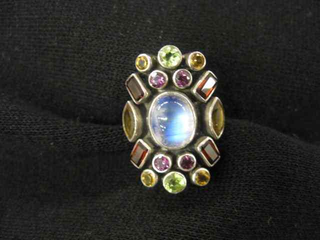 Appraisal: Gemstone Ring moonstone surrounded by amethyst peridot garnets citrine in