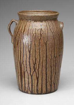 Appraisal: Georgia four-gallon churn striking runny alkaline glaze attributed to Mossy