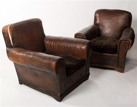 Appraisal: An Art Deco brown leather three piece suite comprising a