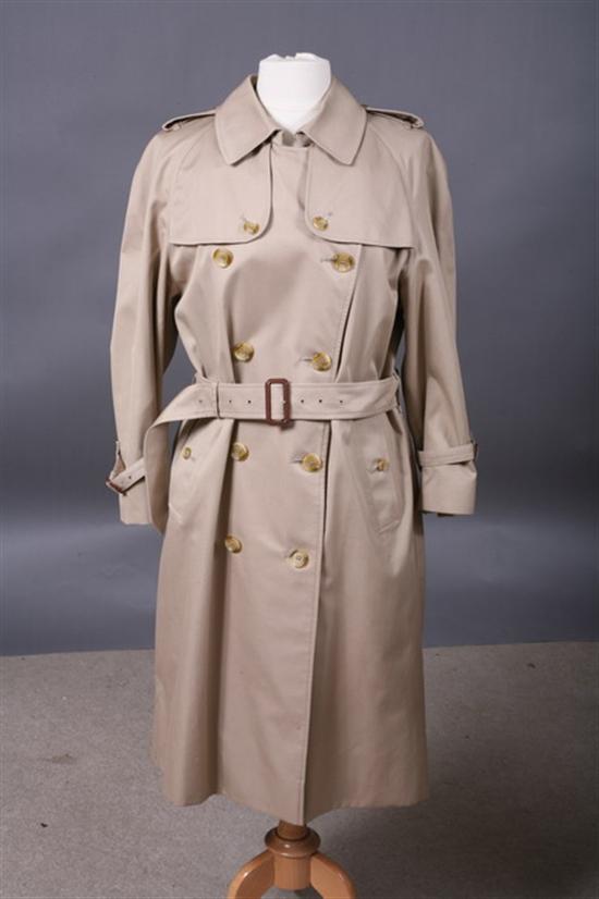 Appraisal: LADIES BURBERRY DOUBLE-BREASTED TRENCH COAT labels intact Tan lined in