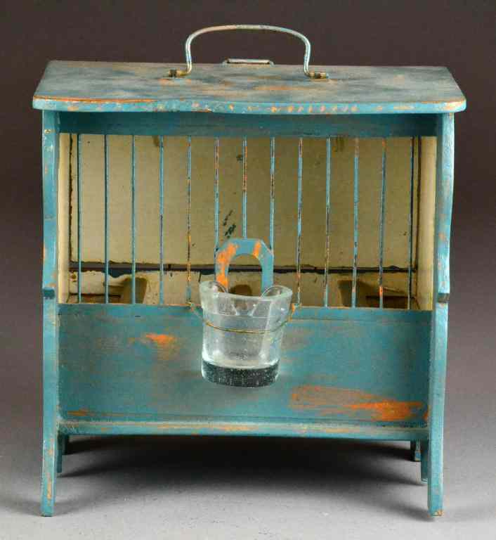 Appraisal: Early Painted Wood Bird CagePainted and has a distressed look