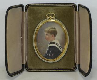 Appraisal: FOX Charles J Miniature Watercolor Portrait of a Young Boy