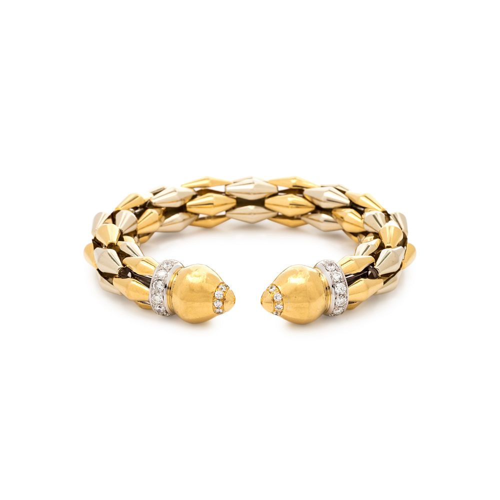 Appraisal: BICOLOR GOLD AND DIAMOND CUFF BRACELET BICOLOR GOLD AND DIAMOND