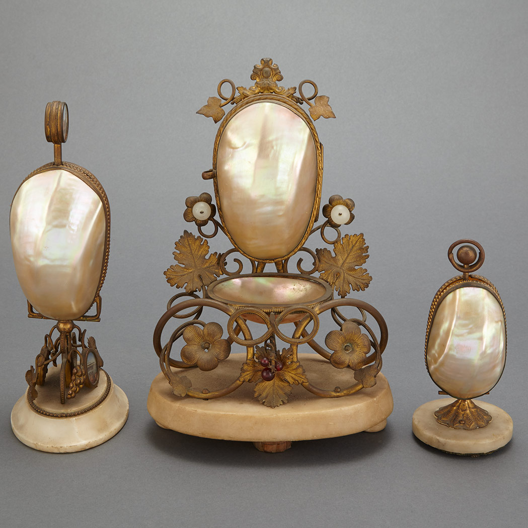 Appraisal: Three Gilt-Metal Mounted Mother-of-Pearl Novelty Egg Boxes Late th early