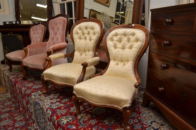 Appraisal: TWO MATCHING VICTORIAN LADIES AND GENTS CHAIRS TWO MATCHING VICTORIAN