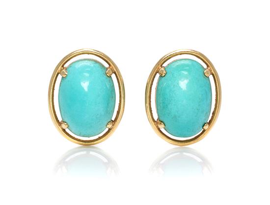 Appraisal: Sale Lot A Pair of Yellow Gold and Turquoise Earclips