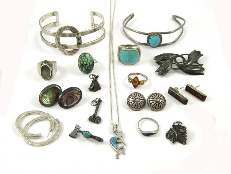 Appraisal: TWENTY-THREE ARTICLES OF SILVER JEWELRY including two cuff bracelets four