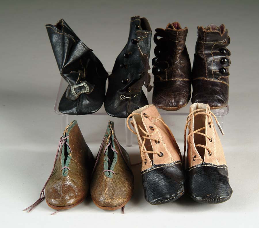 Appraisal: FOUR PAIR OF SHOES FOR PAPER MACHE DOLLS Two pair