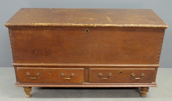 Appraisal: - Poplar blanket chest c with strap hinges two drawers