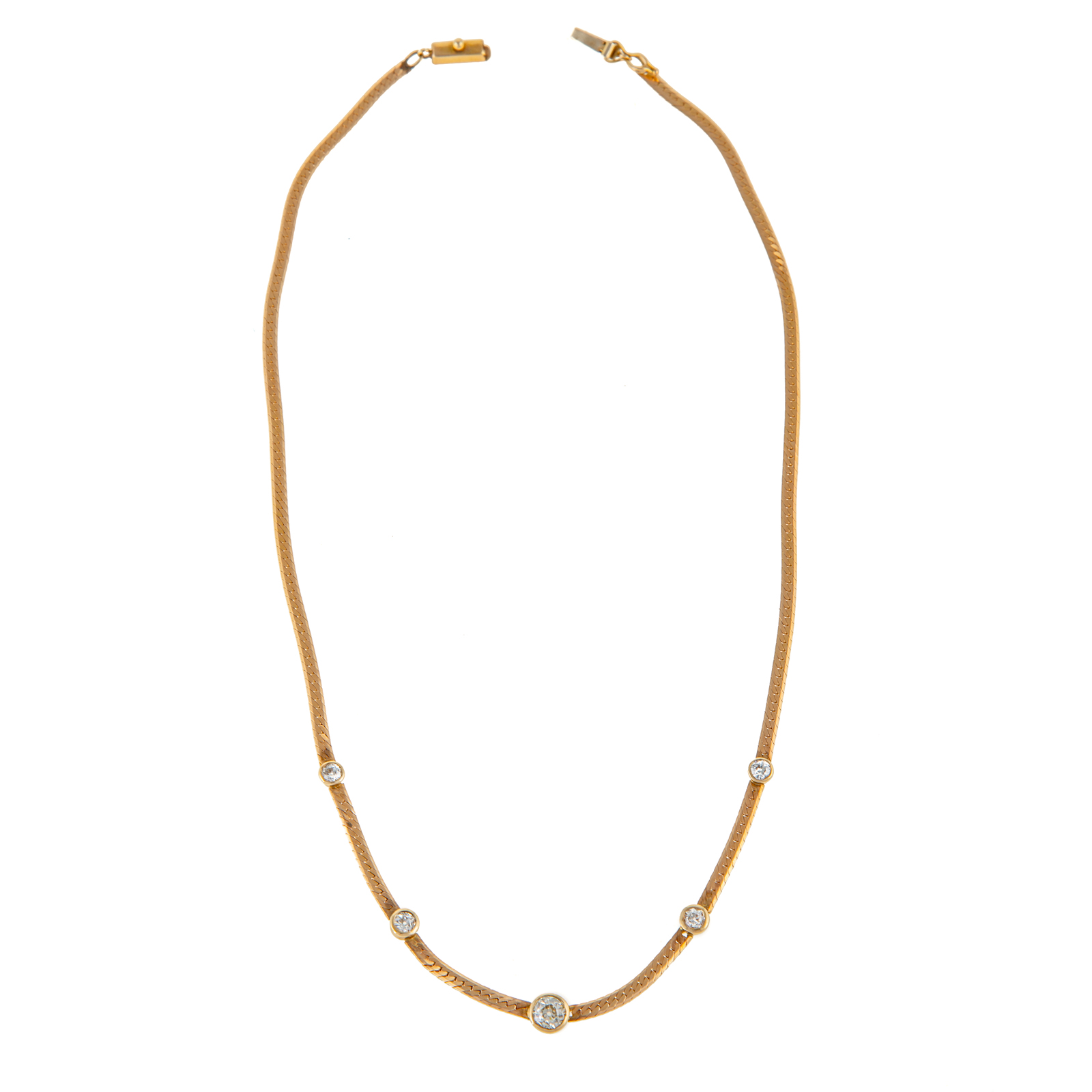 Appraisal: AN OLD EUROPEAN CUT DIAMOND STATION NECKLACE K yellow gold