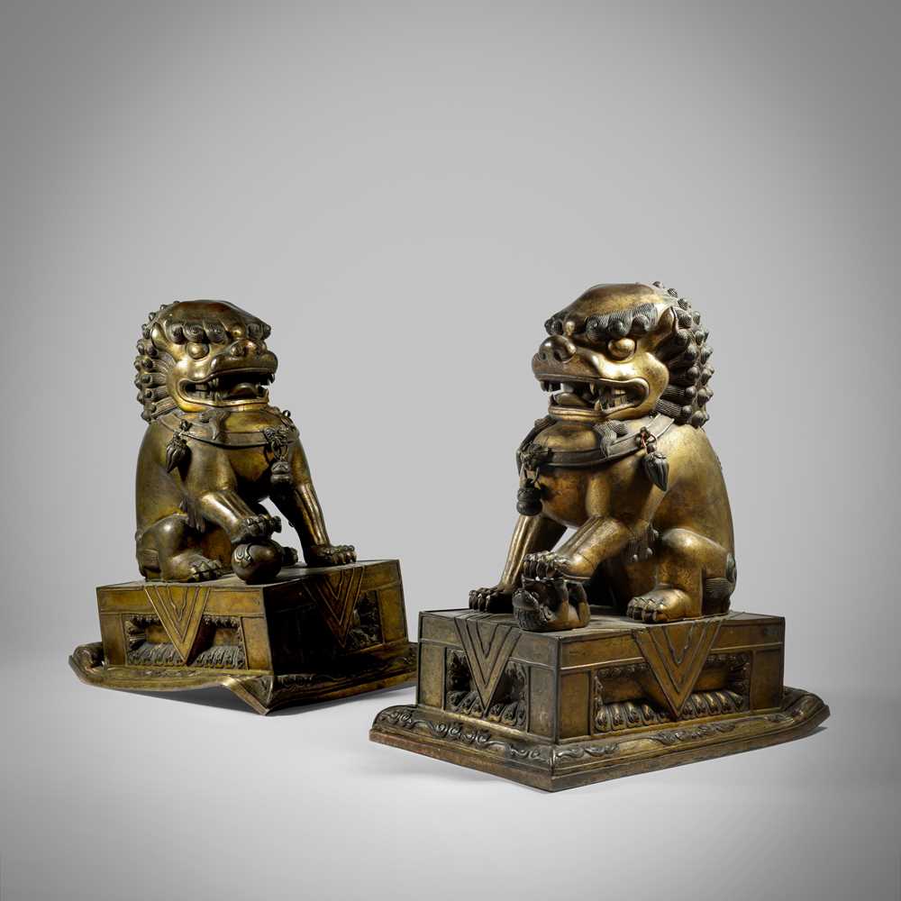 Appraisal: PAIR OF LARGE BRONZE BUDDHIST LIONS LATE QING DYNASTY TH