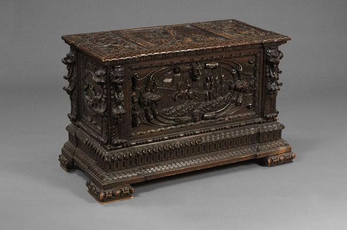 Appraisal: ITALIAN BAROQUE CARVED WALNUT CASSONNE NINETEENTH CENTURY The paneled hinged