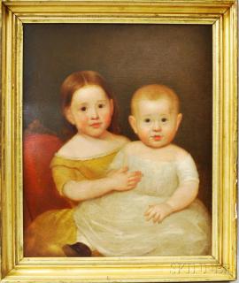 Appraisal: American School th Century Double Portrait of Children Unsigned Oil