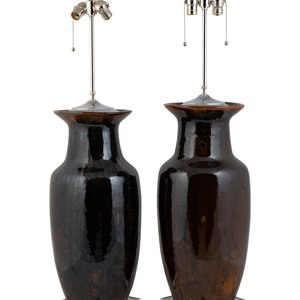 Appraisal: A Pair of Chinese Mirror Brown-Glazed Porcelain Baluster Vases TH