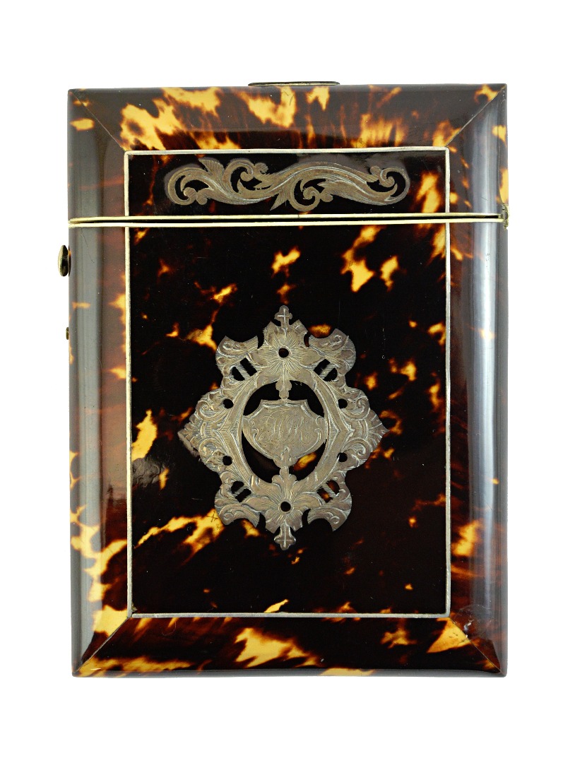 Appraisal: A Victorian rectangular tortoiseshell visiting card case decorated with silvered